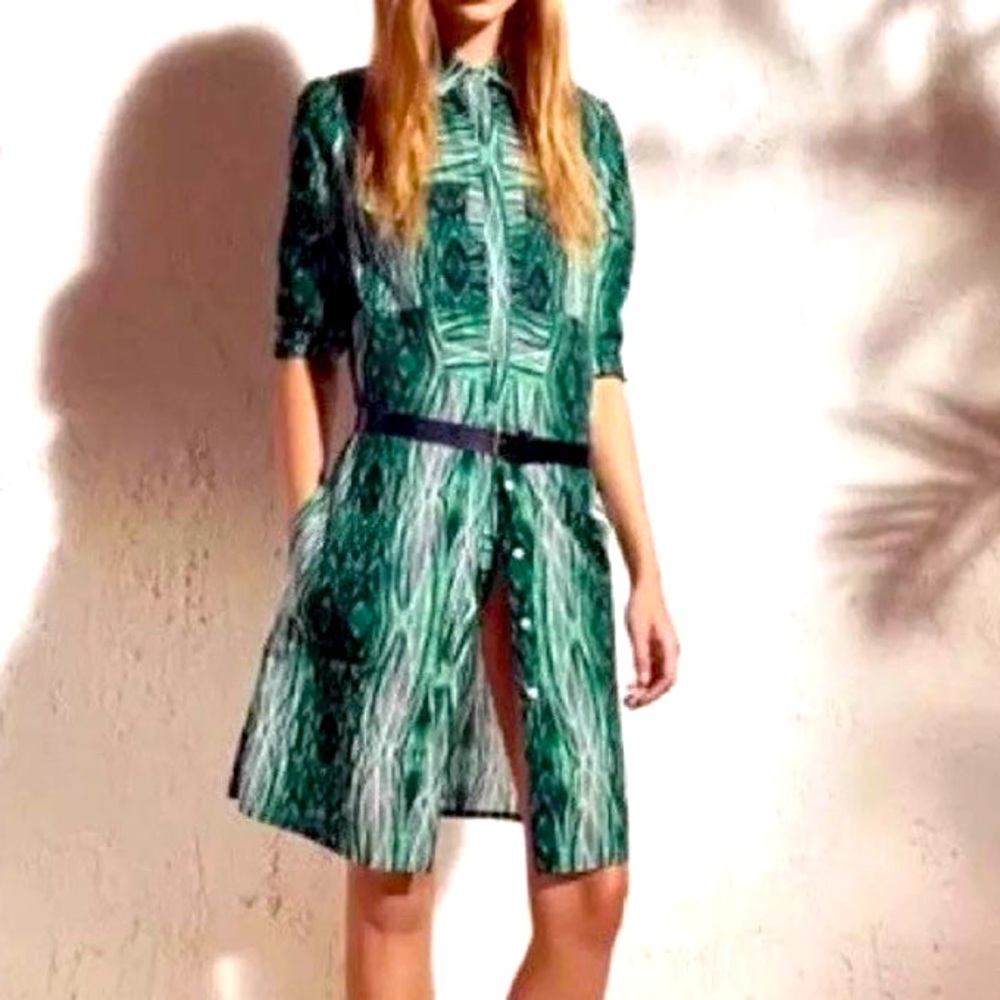 Derek Lam Design Nation Green Woodgrain Shirt Dress Size XS NWT